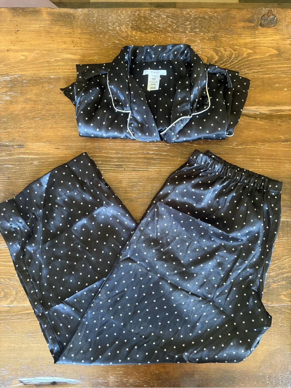 VS Pink Black Satin Star Print Pajama Set